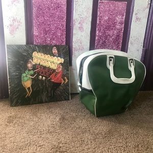 Vintage green leather bowling ball bag